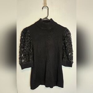 24. Black Knit Top with Textured Floral Sleeves